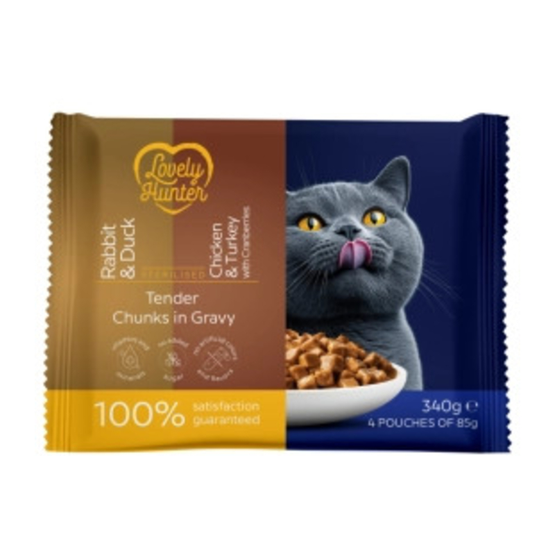 Lovely Hunter STERIL CAT piletina&puretina, zec&patka 4x85g