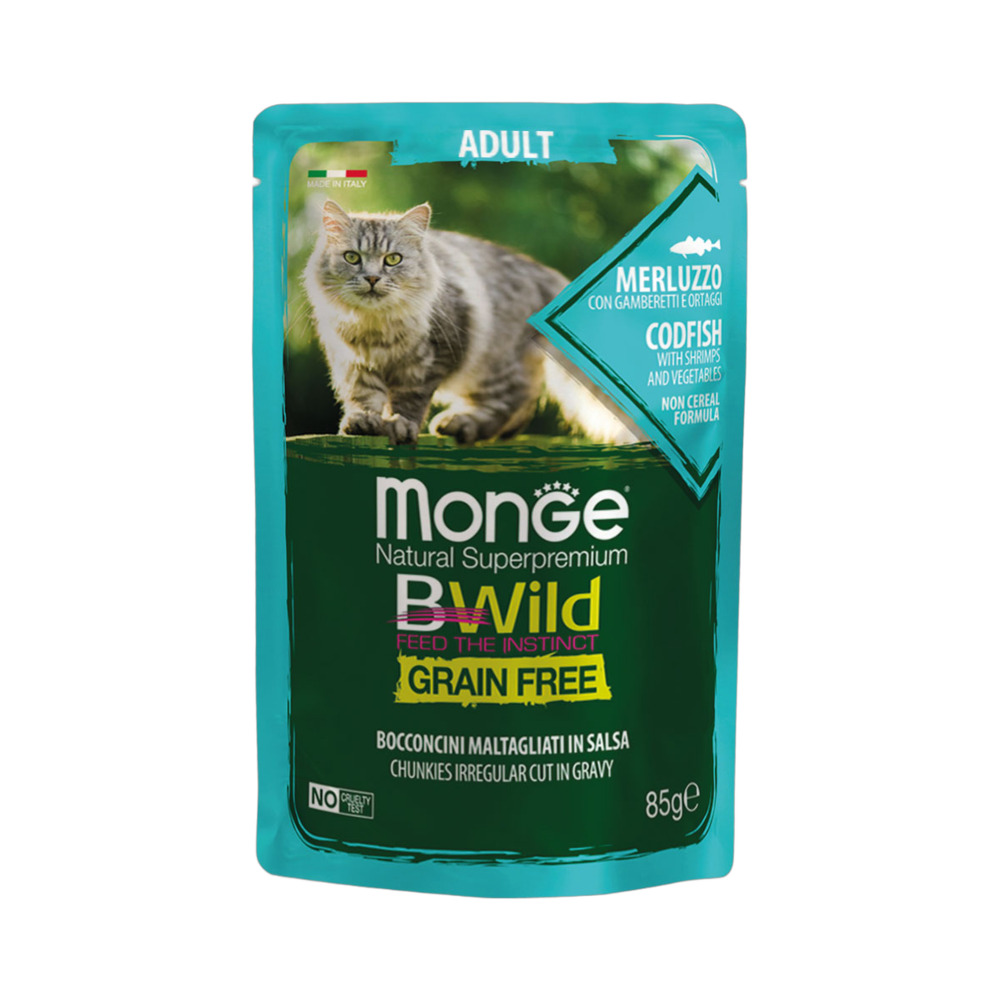 MONGE cat BW Adult bakalar&škampi 85g