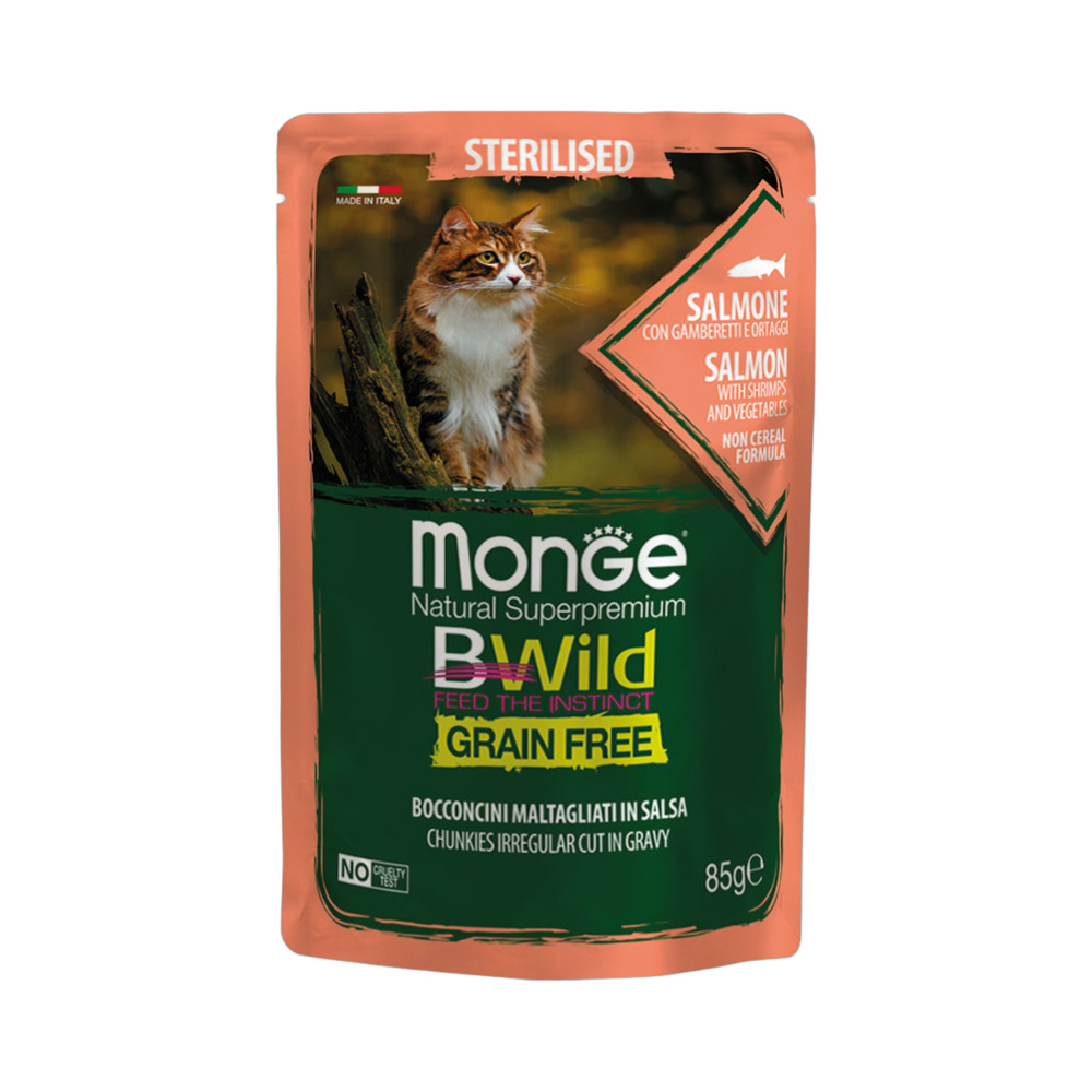 MONGE cat BW Sterilized losos&škampi 85g