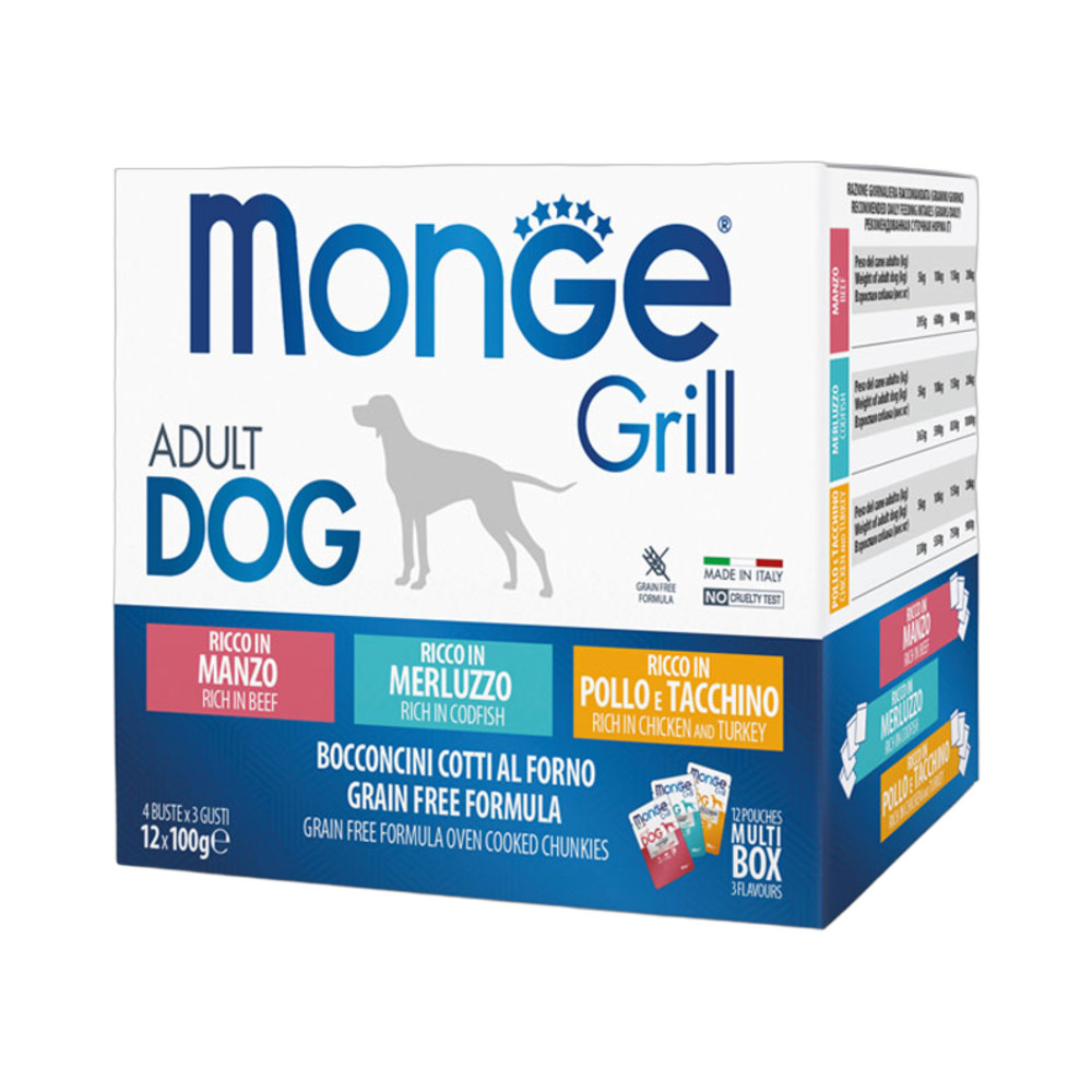 MONGE DOG Grill multipack ADULT Piletina i puretina, govedina, bakalar 12x100g