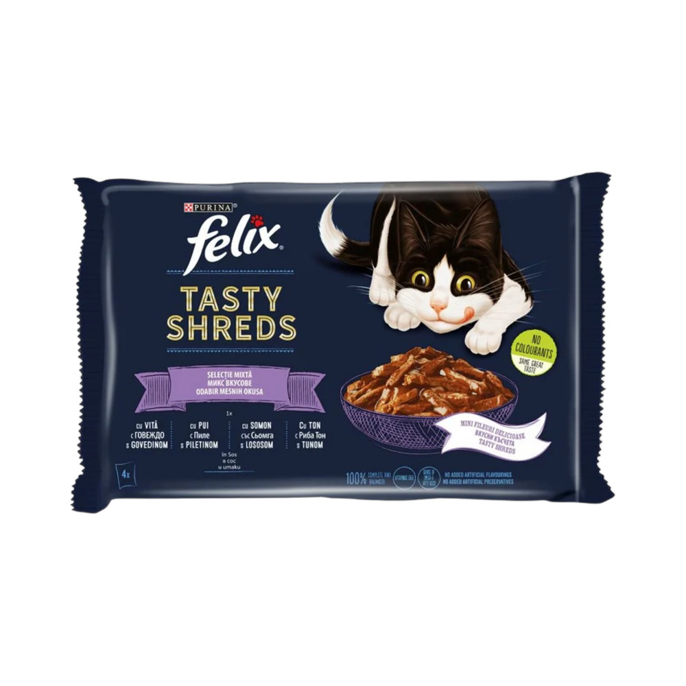 FELIX Tasty Shreds s govedinom, piletinom, tuna i lososom 4x80g