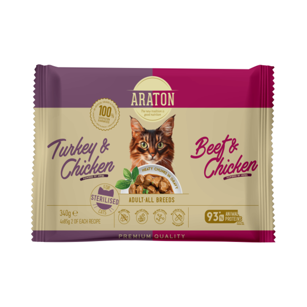 Araton Adult puretina i piletina i govedina 4x85 g